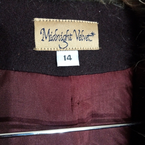 Midnight Velvet Vintage longline wool dress coat with fur trim women's size 14 - Picture 6 of 14